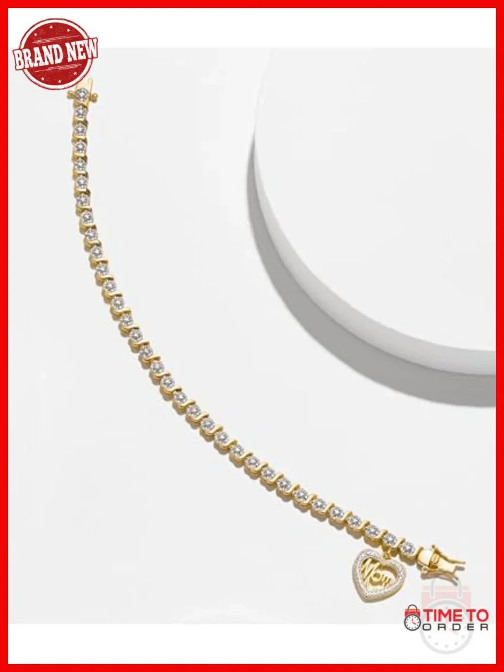 Diamond Accent S-Link Chain Tennis Bracelet with MOM Charm, Hypoallergenic, 18k